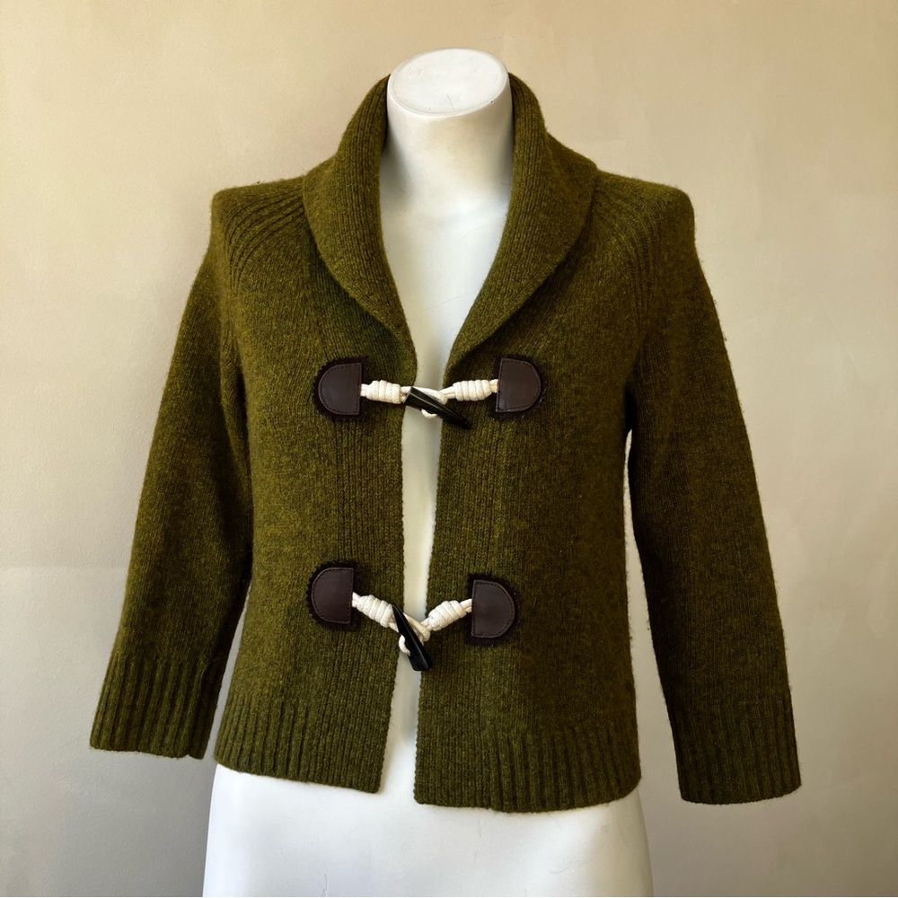 J. Crew | Olive Natural Fiber Half Sleeve Horn Button Sweater